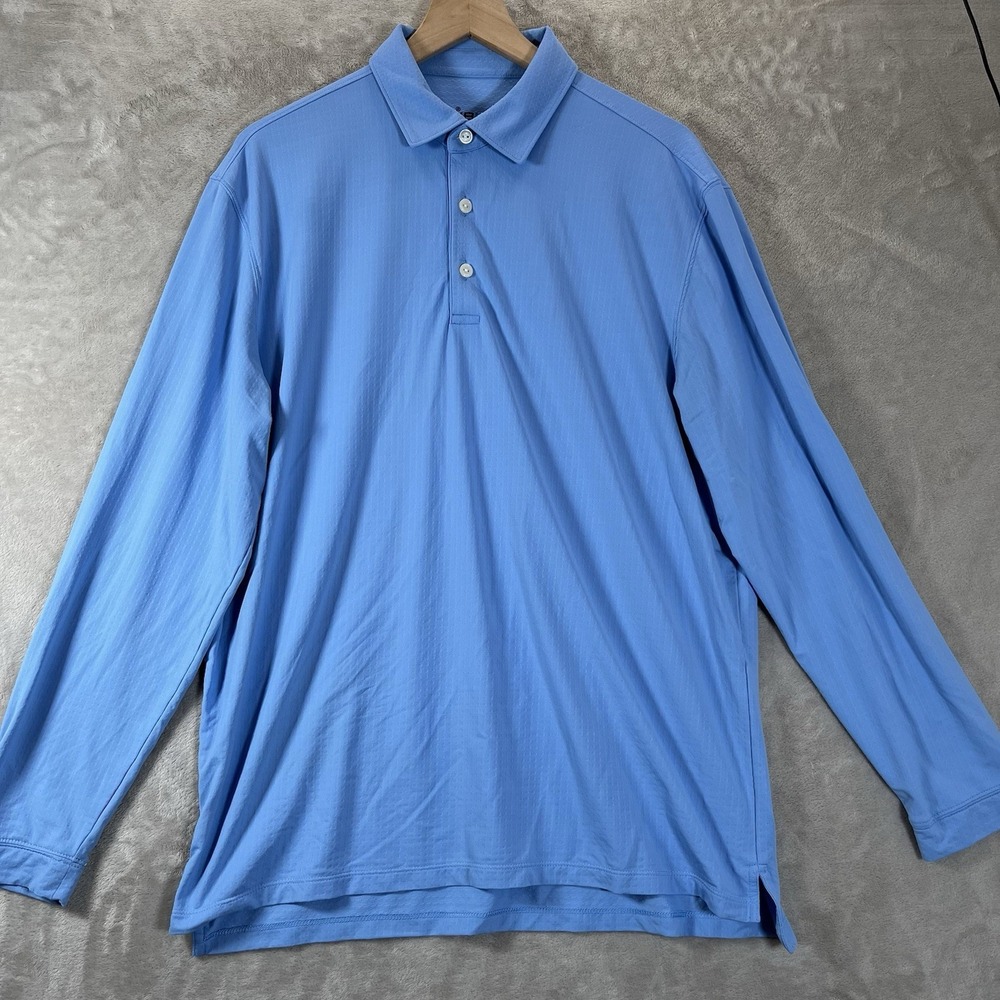 IBKUL Shirt Mens‎ Large Long Sleeve Nylon Golf Polo UPF 50+ Blue